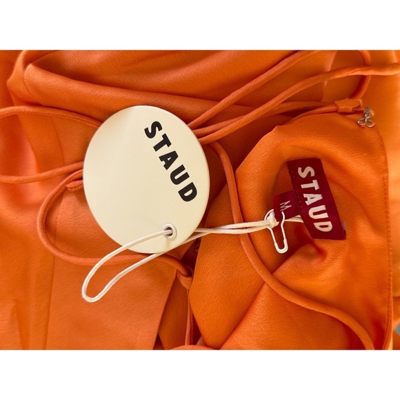 STAUD Mini Bellamy Satin Slip Dress NWT Women's M Nectarine Orange $265 - Picture 7 of 7